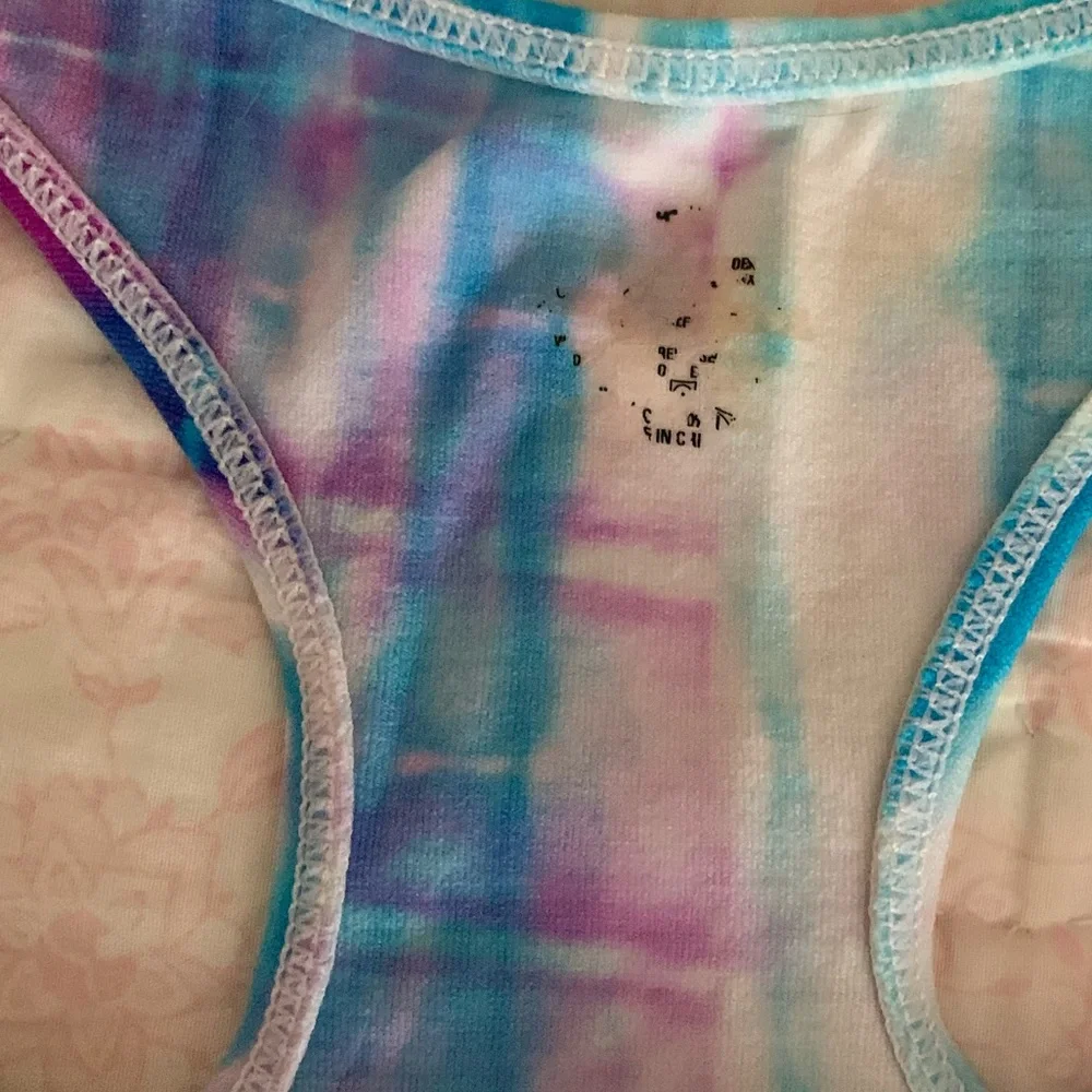 Justice Sports Bra Girls Blue Purple White Tie Dye Racer Back Rhinestone